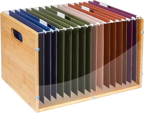 Letter/Legal Bamboo Acrylic File Box Organizer, Decorative Document Crate with Handle for Home Office Desk