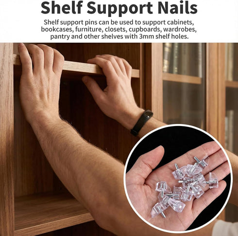Sorcristy 20pcs 1/8 Inch (3mm) 3mm Shelf Support Pegs, Clear Plastic Shelf Pins for Small Holes Only, Cabinet Shelfs