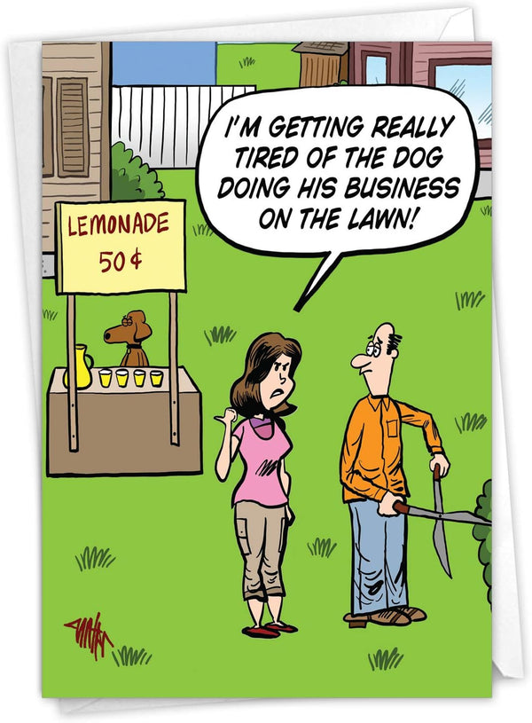 NobleWorks 1 Cartoon Happy Birthday Card, Funny Comic Greeting Notecard with Envelope, Dog Business C6374BDG