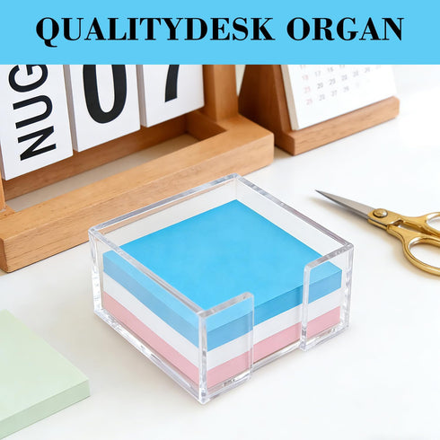 JIUZI 3x3 Inch Acrylic Sticky Note Holder, Crystal Clear Sticky Note Dispenser for Desk, Office, Home, Dorm Room