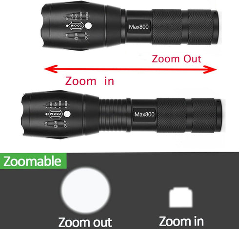 2 Pack 2000 5 LED Tactical Flashlight Water Resistant Military Grade Lumens Modes Zoom Function Ultra Bright Torch