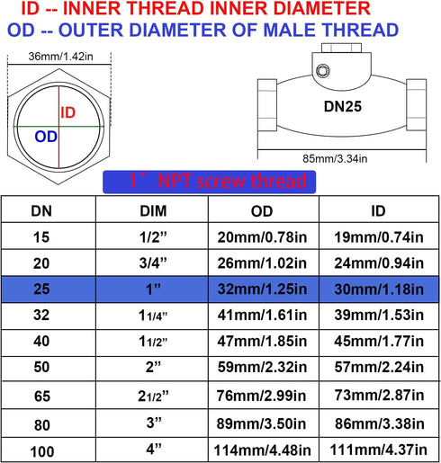1" Stainless Steel Check Valve, NPT Threaded Horizontal Check Valve for Water, Oil, and Air