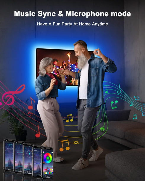 Daymeet LED Lights for 40-65 inch TV, 13.1ft USB Powered RGB LED Backlight with Remote and Music Sync Control