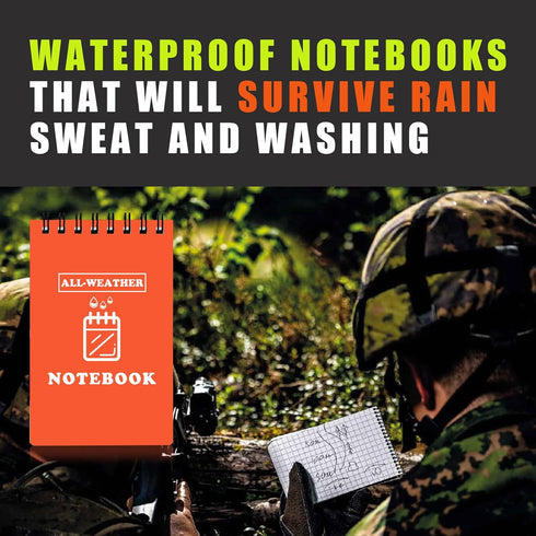 Waterproof Notebook, 3" x 5" All Weather Pocket Notepad, Small Top Spiral Memo Notebook with 80 Waterproof Lined Pages for Outdoor Activities Home Office College School (Black+Green+Orange - 3 Pack)