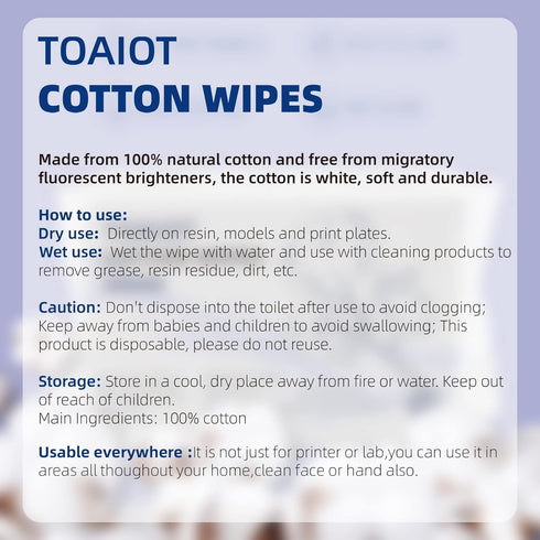 BCZAMD Toaiot 3D Printer Accessories, Resin Cleaning Tool Dry Wipes, Lint Free Flushable Towel, 100 Counts