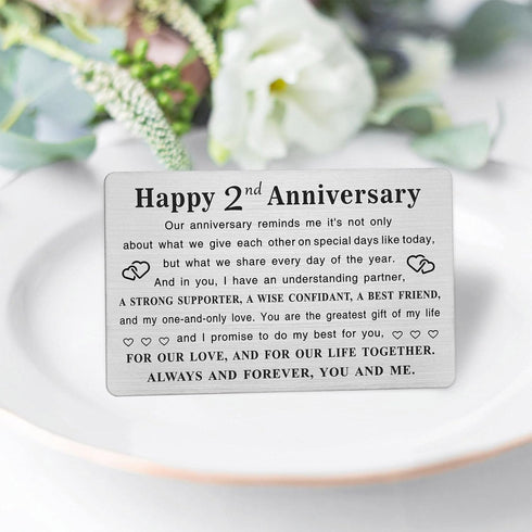 TGCNQ Metal Engraved 2 Year Anniversary Card, 2nd Anniversary Gifts for Husband Wife Him Her, Wedding Anniversary