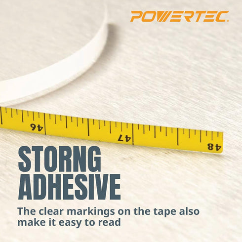 POWERTEC 4' Measuring Tape with Adhesive Backing, Peel & Stick Metal Tape for Woodworking Tools & Jigs