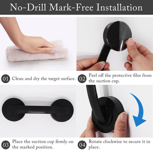 2 Pack Suction Cup Handle for Glass Door, Shower Grab Bar Without Drilling, Non-Marking Pull for Sliding Door Wardrobe