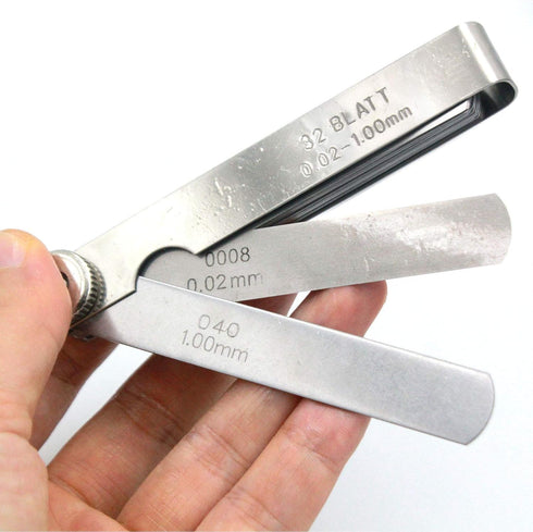 Stainless Steel Feeler Gauge Universal Standard SAE and Metric Offset Valve Thickness Gauge, 32-Piece Blade Tool