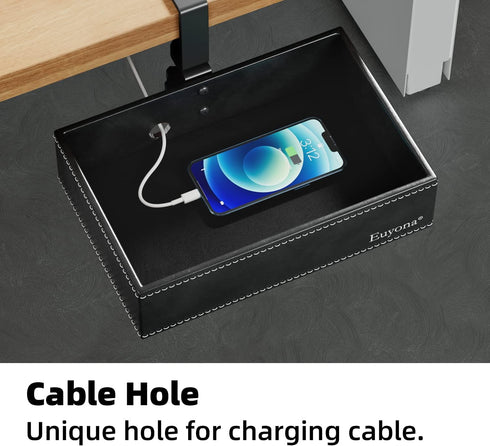 PU Leather Under Desk Drawer - 360° Rotating Clamp Organizer for Desk, Remote Control, and Pencil Storage