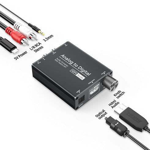 kiisdaa 3.5mm PS4, Analog to TOSLINK Digital Optical Audio and HDMI Audio Converter, AUX Jack, Volume Adjustment
