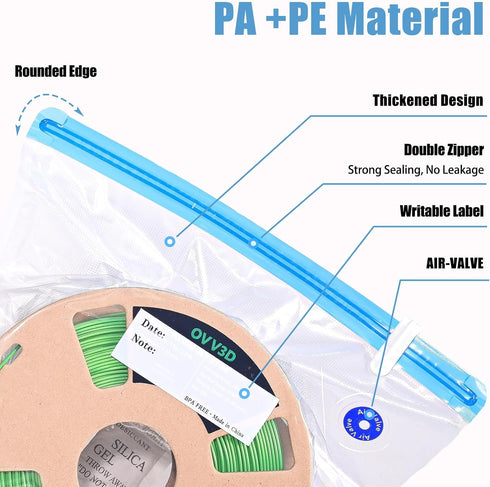 OVV3D 44pcs Filament Storage Bags, 3D Printer Vacuum Sealed Kit with 20pcs Desiccant and Hand Pump