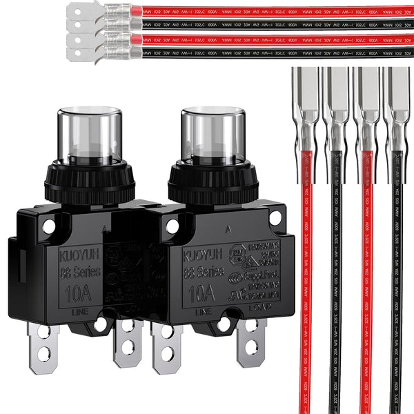 DIYhz Thermal Overload Circuit Breaker 88 Series 10A 32V DC 125/250VAC 50/60Hz Terminal Wire Push Button Circuit