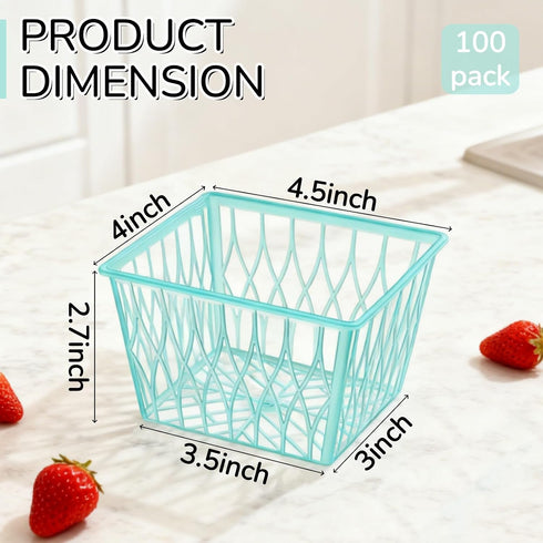 100 Pack ZAVOOS Berry Baskets, Pint Size Plastic Strawberry Boxes with Open Weave Pattern for Fruit Vegetable, Small