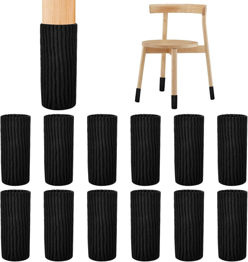 Foyods Black Furniture Chair Leg Socks - 12 Pcs Double Knitted Thicknes Leg