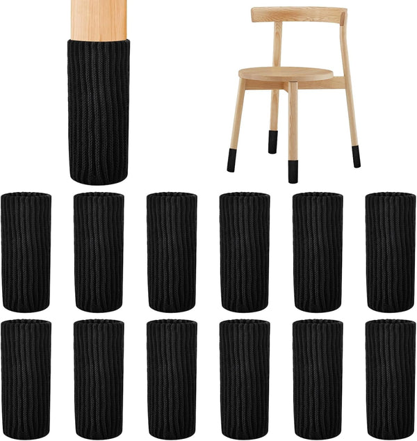 Foyods Black Furniture Chair Leg Socks - 12 Pcs Double Knitted Thicknes Leg