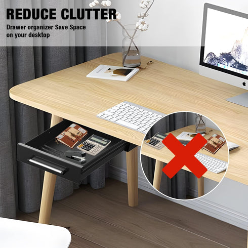 Under Desk Drawer Storage, Pull-Out Hidden Counter Drawer, Metal Sliding Organizer, Optional Bracket Height, Black