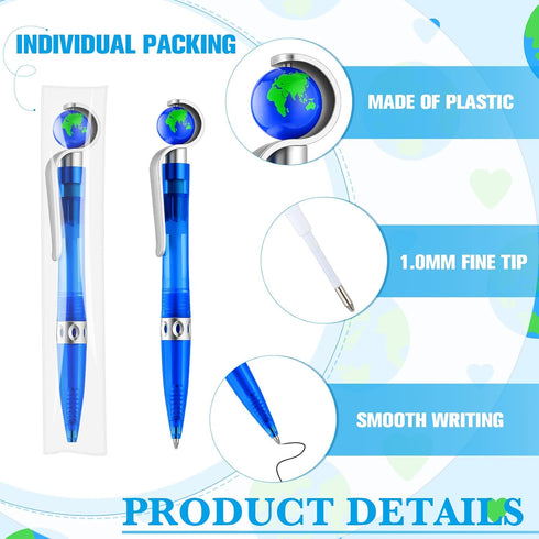 Teling Earth Pens, Retractable Cute Globe Pens Bulk, 1.0 mm Tellurion Shape for Kids Adults School Office Supplies
