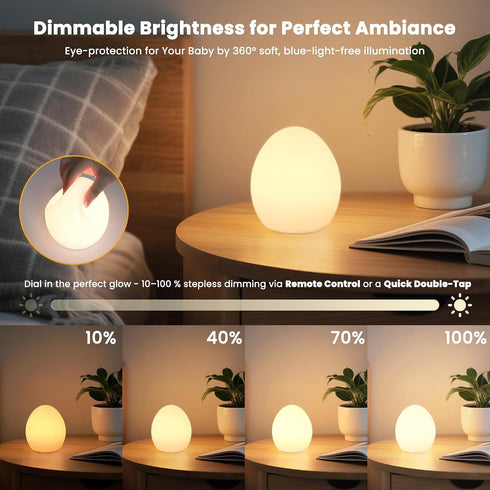16 Dimmable Baby Night Light: Colors Changing Silicone Egg Light for Nursery, Rechargeable Touch Nightlight for Kids