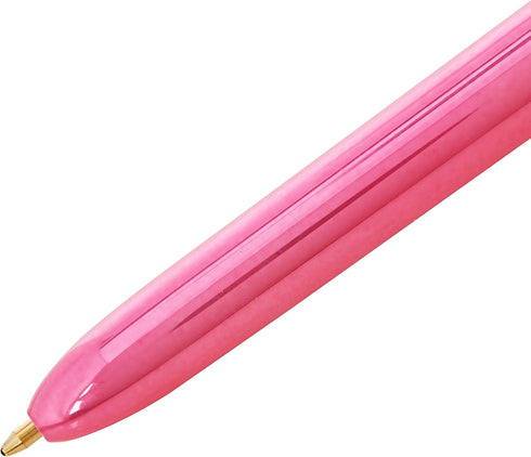 BIC 4 Colours Shine Ballpoint Pens - Box of 12, Metallic Pink Body with 4 Ink Colours