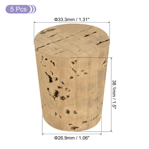 MECCANIXITY Tapered Cork, 33.3x26.9x38.1mm Natural Wooden Leakproof Soft Cork Stoppers for Wine Beer Bottle Crafts Corks Plug Replacement Laboratory Supplies, Dark Wood Color, Pack of 5
