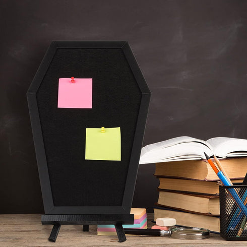 Coffin Pin Display Board, Wooden Felt Bulletin Board for Table Top or Wall, Gothic Decor 17 x 11 Inches