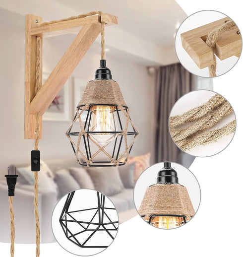 Frideko Wall Lamp with Plug in Cord - Plug in Wall Sconces, Farmhouse Hanging Lamps that Plug into Wall Outlet, Rustic