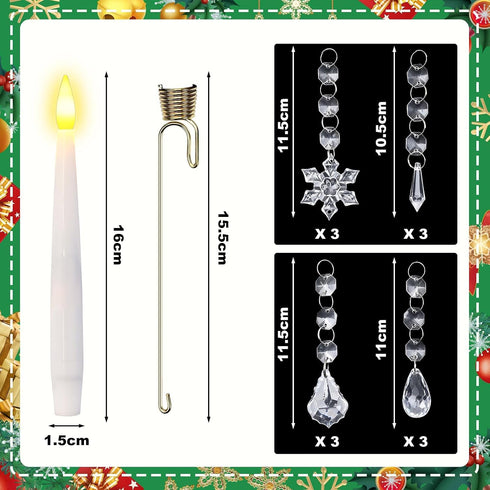 12 DECYOOL PCS Christmas Tree Candle, Flameless Taper Window Candle with Acrylic Pendant Spring Hook Christmas Hanging