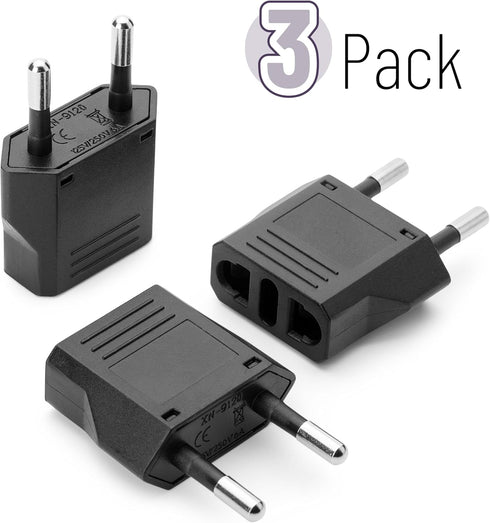 Bates- European Plug Adapter, 3 pcs, Black, Travel Adapter, US to Europe Plug Adapter, EU Adapter, Electrical Adapters, Converter Plug, European Outlet Adapter, Converter Plug for Europe