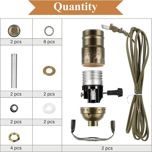 Zonon 2 Packs Floor Lamp Repair Kit, Lamp Parts Rewire with 12 Foot Cord and 3 Way Socket for DIY Lighting