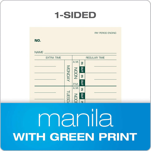 TOPS Weekly Employee Time Cards - One Sided Time Tracking Cards, Green Ink Print, 9" x 3.5", Manila Stock, 500 Cards