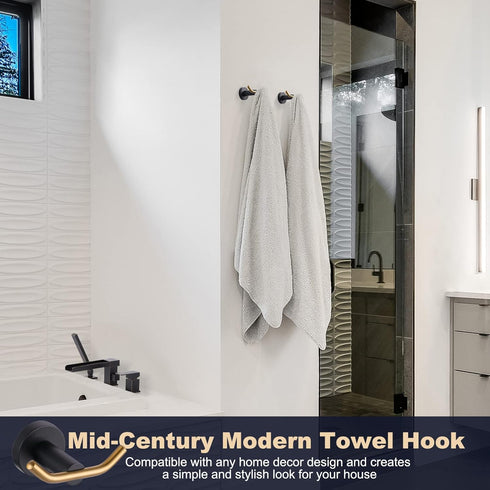 ARCORA Black and Gold Towel Hooks, SUS 304 Stainless Steel Double Wall Hooks for Bathroom, Heavy Duty Robe Hooks
