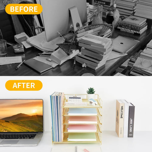 Desk Organizers and Accessories, 5-Tier Paper Letter Tray Organizer with File Holder, Office Supplies & Workspace