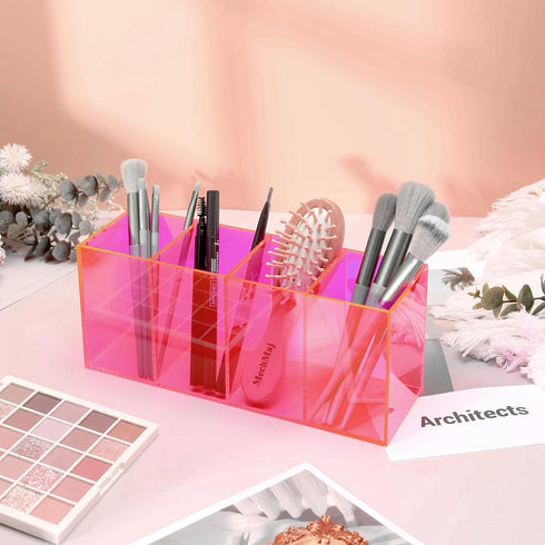 HappyDino Acrylic Pen Holder, Colored Pencil Cup Storage, Makeup Brush Holder, Thickened Version, Neon Pink