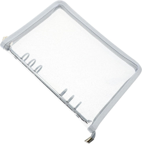 STOBOK A6 Binder Cover, 6-Ring Clear Transparent PVC Notebook Folder with Zipper Closure, Loose Leaf Protector