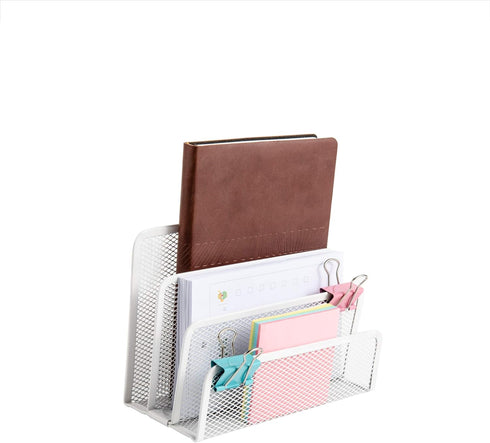VANRA Metal Letter Tray, White - Letter Rack with 3 Compartments, Desk Organizer for School and Office
