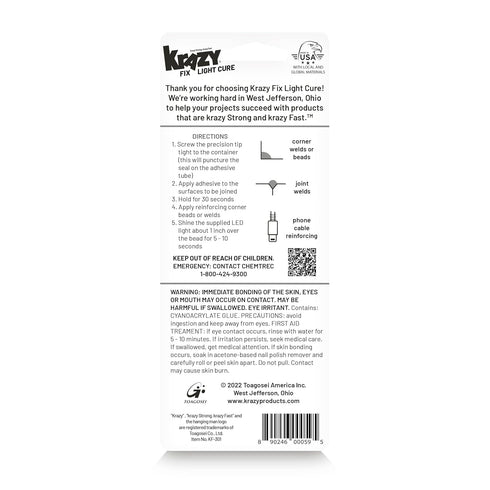 Krazy Fix Light Cure Super Glue with Fast Curing LED Light, 5 Second Bond Repair Glue, 0.14 oz