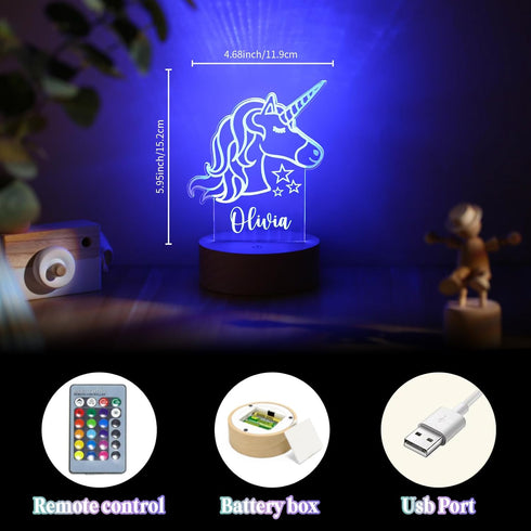 Personalized Baby Gift Name Night Light for Kids Girls Boys Nursery Decor with Unicorn Acrylic Light - Includes Remote