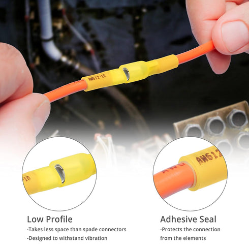 90 PCS Wirefy Heat Shrink Male Bullet Connectors, Electrical Bullet Butt Terminals - Yellow 12-10 AWG