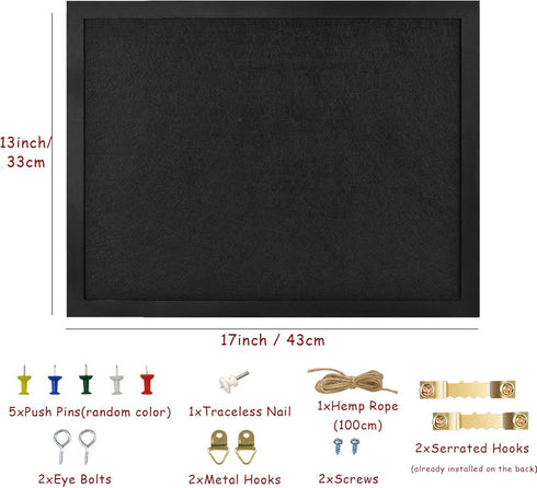 Black Bulletin Boards Cork Board with Felt, 17"x13" Large Display Pin Board for Walls, Jewelry, Notes