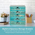 Turquoise 5-Tier Drawer Desktop Curio Cabinet, French Farmhouse Country Desk Organizer Box with Label Holder