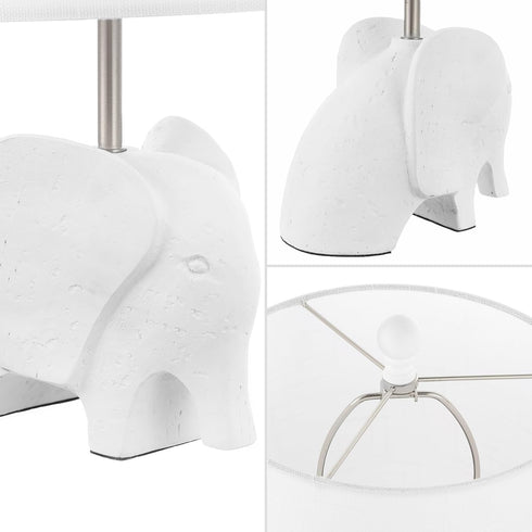 17.5" Bulb (JYL1143D) JONATHAN Y White Elephant Kids Table Lamp, Whimsical Resin Bedside Lamp with White Linen Drum
