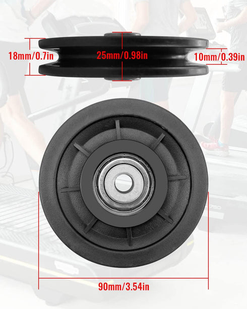 2 PCS 3.5 Inch Nylon Bearing Pulley Wheel, Silent Bearing Replacement for Garage Gym Equipment