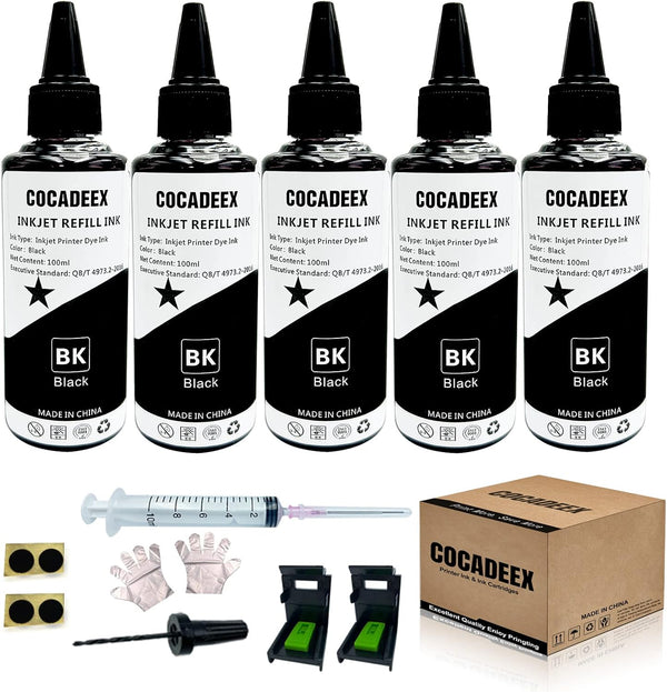 COCADEEX 5 Bottles Black Dye Ink Compatible with Canon PG-275XL PG-245XL PG-260XL PG-240XL