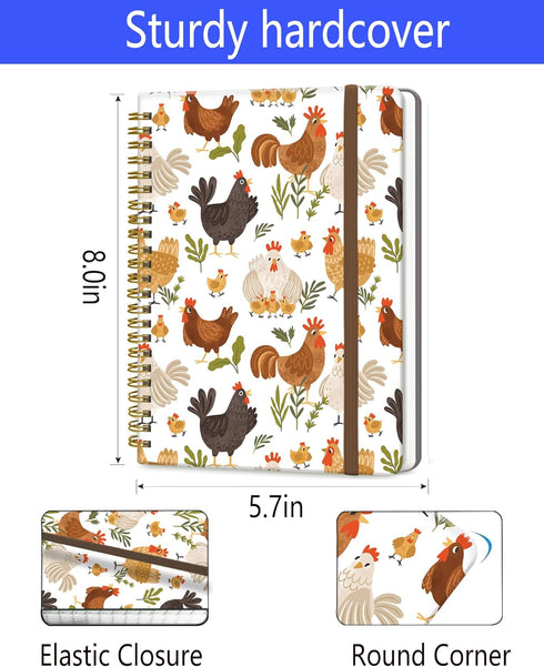 Spiral Journal Notebook, A5 Cute Notebooks for Work & Note Taking, College Ruled Hardcover, 60 Pages (Cute Chicken)