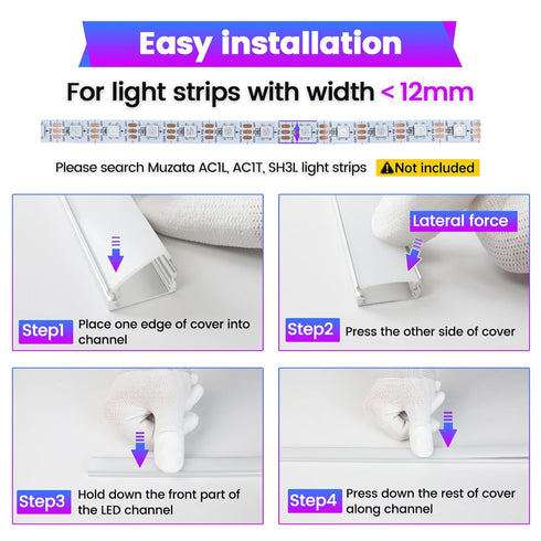 10Pack 3.3FT/1M U1SW 1M Muzata LED Channel Aluminum U Shape Silver LED Strip Diffuser Channel with Milky White Cover