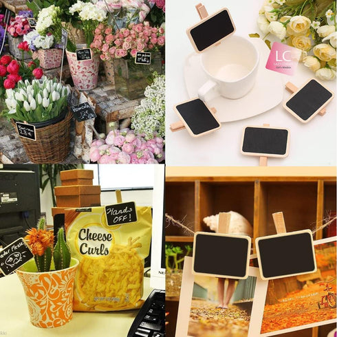 Set 12 of Mini Rectangular Chalkboard Signs with Wooden Clips