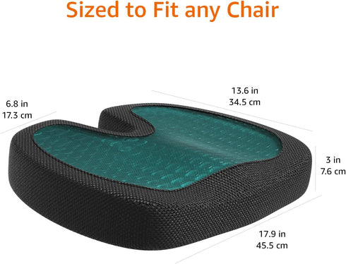 Amazon Basics Comfortable Seat Cushion for Office Chairs, Gel Enhanced Memory Foam, Non-Slip, Cooling Support for Long