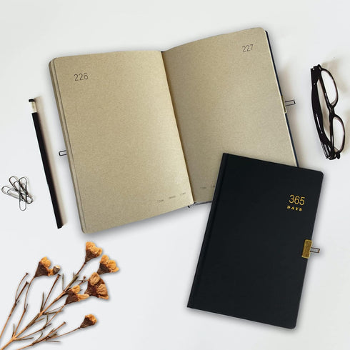Vintage 365 Journal with Lock and Key, A5 Black Hardcover Diary for Adults, Men, Women