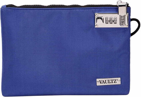 Vaultz Money Bag with Lock - 7 x 10 Inch Locking Pouch for Cash, Bank Deposits, Wallet, Phone, Credit Cards - BLUE